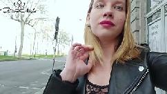 Student showing tits on street and masturbate pussy after a walk
